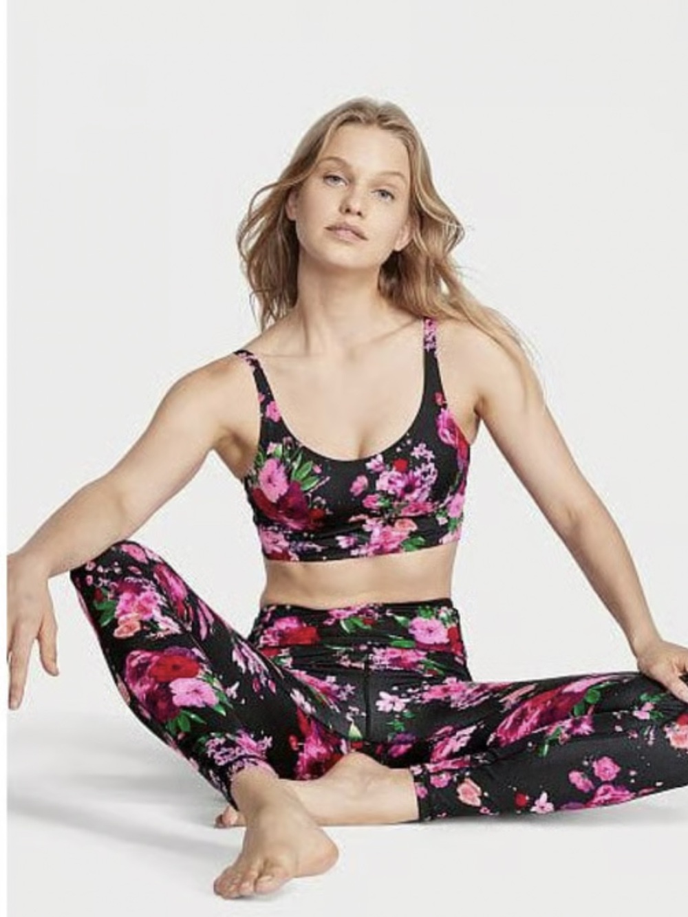 Victoria's Secret Black Floral Scoop-Neck Sports Bra